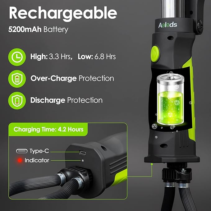 Aaleds Underhood Work Light, 2000LM Super Bright, 5200mAh Rechargeable LED Work Lights for Mechanics, Magnetic Automotive Under Hood Light Bar Cordless Touble Light for Car Repairing/Garage/Workshop
