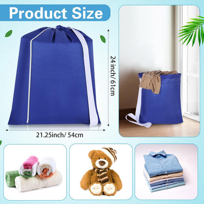 10 Pcs Nylon Extra Large Laundry Bag with Strap Travel Laundry Bags with Drawstring Closure Portable Cloth Bag for College Dorm Apartment Dwellers(Dark Color,24 x 21 Inch)