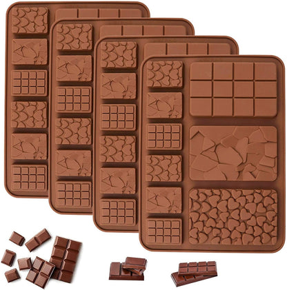 C-CO Food Grade Break-Apart Chocolate Molds, Set of 4 Packs Non-Stick Silicone Protein and Energy Bar Molds