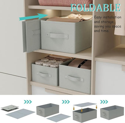 Fabric Storage Boxes for Shelves, 3 Pack Foldable Cloth Bins, Closet Organizers System with 2 Handles, Durable and Sturdy, Saving Space, Grey, 16.1 x 9.8 x 6.5 In, XSNY11GM-3