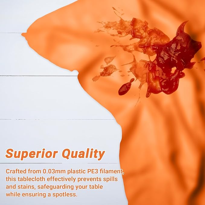 QZYL 4 PCS Table Cloth, 54" x 108" Orange Tablecloth Plastic, Multiple Colors Disposable Tablecloth for Indoor Outdoor Home Essentials, Waterproof Table Covers of Baptism Decorations Picnic Themed
