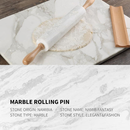 Koville Marble Rolling Pin, Non-Stick African Stone Polished Dough Roller, Pasta, Dumpling, Ravioli, Fondant, Pie Crust