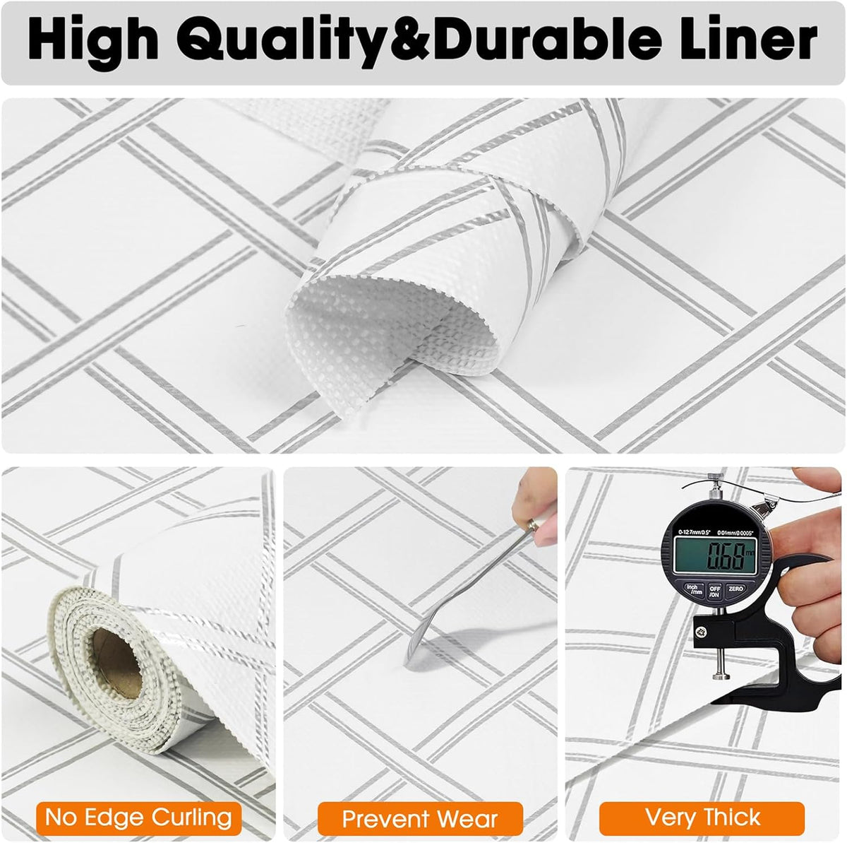 Drawer and Shelf Liner for Kitchen Cabinets Non-Adhesive, Non-Slip Cabinet Liner Shelf Paper Strong Grip Waterproof Easy to Clean for Kitchen Shelves Cupboard,Silver Geometric,12IN X 30FT