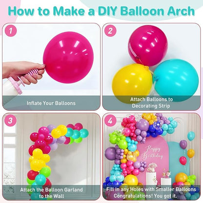 Colorful Rainbow Balloon Garland Arch Kit, 167Pcs Multicolor Neon Primary Color Balloons for Birthday Summer Pool Tropical Theme Carnival Party Decorations