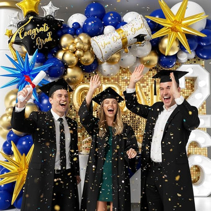 Royal Blue and Gold Graduation Balloons Garland Arch Kit 153Pcs, Graduation Decorations 2026 with Grad Cap, Certificate & Star Foil Balloons for Class of 2026 College High School Prom Supplies