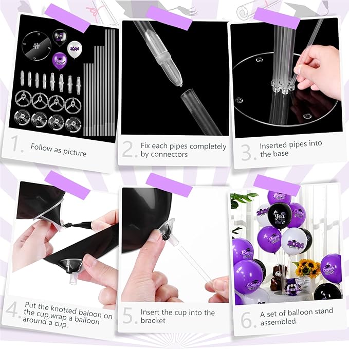 4 Set Graduation Party Balloon Stand Kits for Table Centerpieces Balloon Tables Holders with Congrats 2026 Graduation Party Decorations for School College Photo Props(Purple)