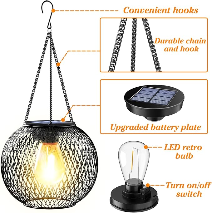 Solar Lantern Outdoor Waterproof, KagoLing Upgraded Hanging Solar Lights Outdoor Garden Decorations Lighting Solar Powered Waterproof Tree Lantern for Garden Yard Patio Pathway,1Pack