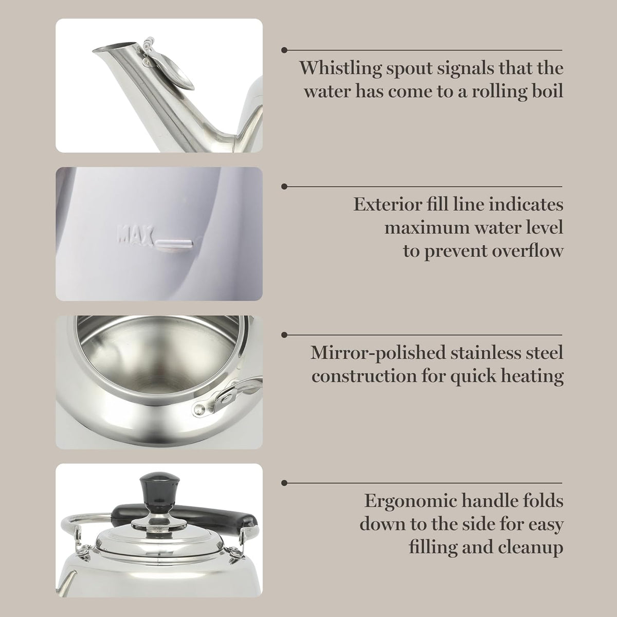 Martha Stewart Kingstree Large 2 Qt Heavy Gauge Tea Kettle - Stainless Steel