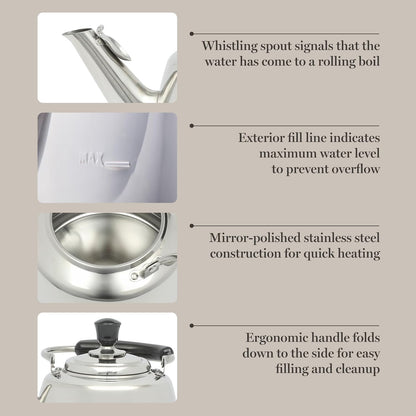 Martha Stewart Kingstree Large 2 Qt Heavy Gauge Tea Kettle - Stainless Steel
