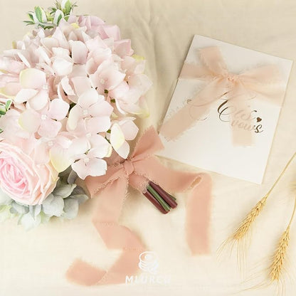 Chiffon Silk Ribbon 1 Inch x 21Yds Handmade Fringe Chiffon Silk Ribbon Peach Powder/Nude/Cream Frayed Chiffon Ribbon for Wedding Invitation Flower Bouquets Bridal Shower Gift Wrapping