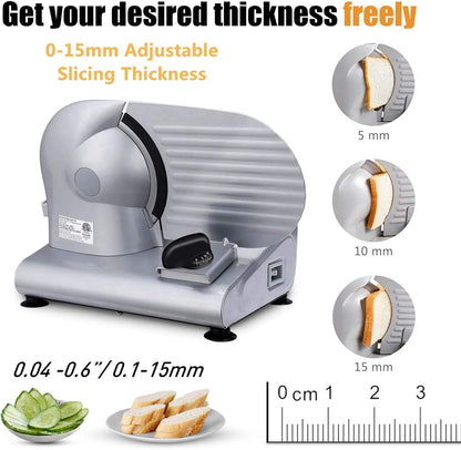Meat Slicer, Cusimax Electric Deli Food Slicer with Two 7.5'Removable Stainless Steel Blades and Pusher, Cheese Fruit Vegetable Bread Cutter