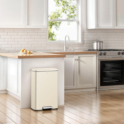 EKO Madison Vanilla Stainless Steel 50 Liter/13.2 Gallon Step Trash Can with Inner Liner - Fingerprint Resistant Finish