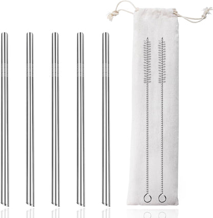 Lazycorner 5 Pcs Stainless Steel Smoothie Straws, 0.4'' Extra Wide Reusable Metal Drinking Straws for Milkshake, Smoothie, Beverage