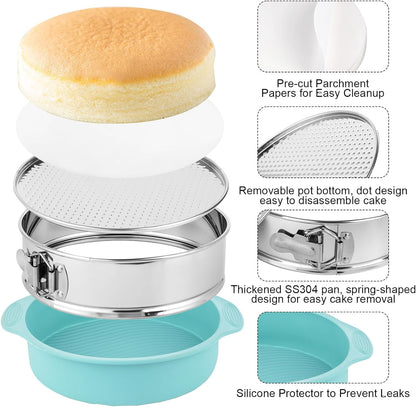 10-inch Stainless Steel Springform Pan with Silicone Protector, Removable Bottom, Parchment Paper