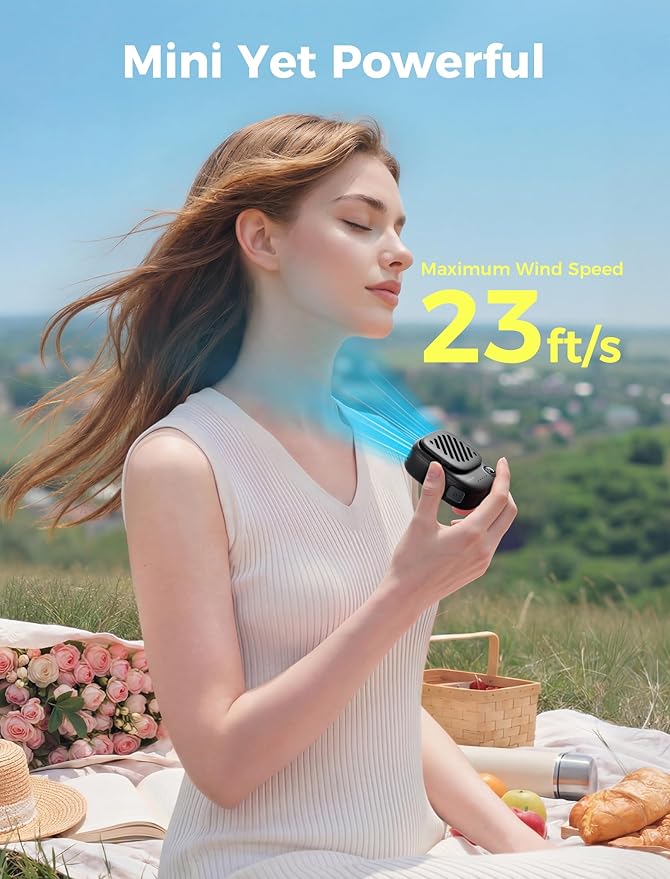 Aecooly Mini Portable Neck Fan, Mighty Hands Free Fan, Magnetic Fit Click 01 USB Rechargeable [10H Max Cooling Time], Personal Battery Powered, Pocket for Travel, Summer, Gifts for Women -Black
