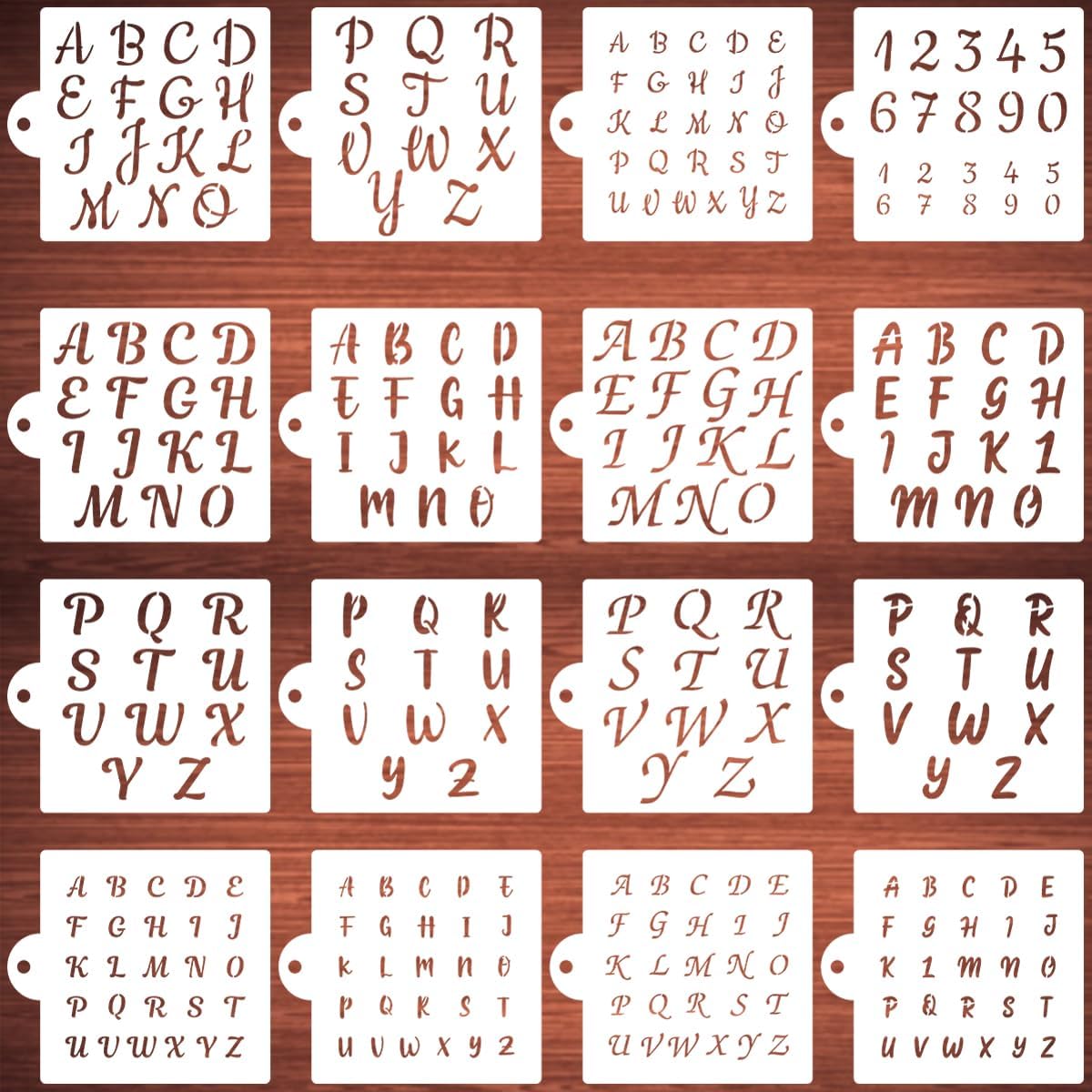 Alphabet Letter Stencils for Cookies Decorating - 16 Pack Letters Numbers Stencil Templates for Cakes Coffee Baking