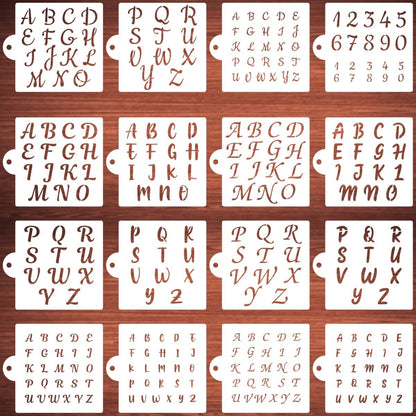 Alphabet Letter Stencils for Cookies Decorating - 16 Pack Letters Numbers Stencil Templates for Cakes Coffee Baking