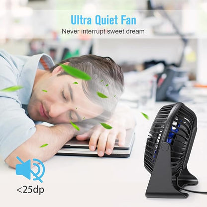 BESKAR USB Small Desk Fan, Portable Fans with 3 Speeds Strong Airflow, Quiet Operation and 360°Rotate, Personal Table Fan for Home,Office, Bedroom - 3.9 ft Cord