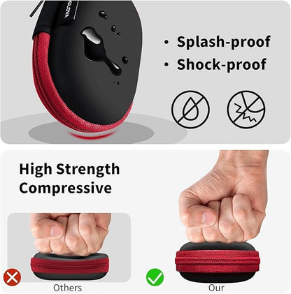 for Earbuds Carrying Case, Small Oval Storage Cases, Tech Pouch, Portable Storage Earbud Pouch Bag for Earbuds, in-Ear Headphones, Earphones, Headsets, Hearing Aids, USB Charging Cable, Red