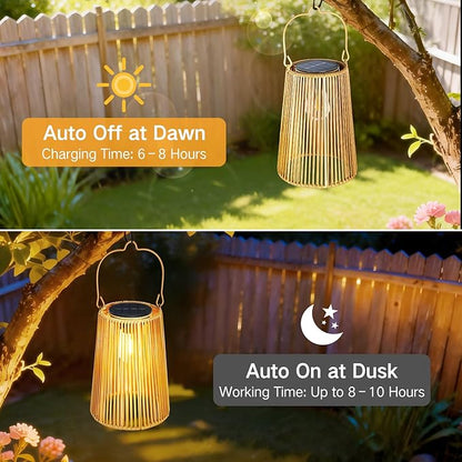 Solar Lanterns Outdoor Waterproof, Hanging Rattan Woven Solar Lights with Auto On/Off, Decorative Gifts for Mom, Garden, Yard, Patio, Tree, Porch, Lawn, Pathway & Outside Tabletop Decor