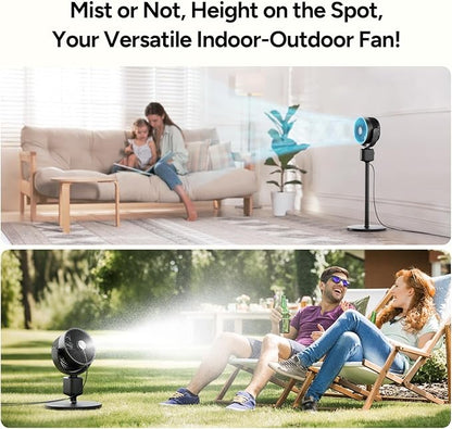 DR.PREPARE Compact Misting Pedestal Fan with Magnetic Mister, Quiet Air Circulator Standing Fan, 16-34" Adj. Height, 70°Auto-Oscillation, 90° Up+10° Down Tilt, 3 Speeds for Small‑Medium Patio Backyard