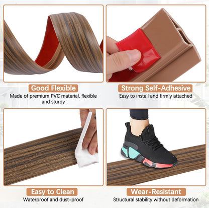Vinyl Door Threshold Flooring Transition Strip Self Adhesive Carpet Edging Strip for Laminate Doorway Edge Threshold from 1/5" to 2/5" (Smoked Brown Wood Grain, 10 Ft)