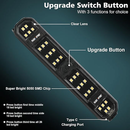 SUNPIE Interior LED Dome Lights with Magnetic for Car, Rear Trunk LED Roll Bar Lights Compatible with Jeep Wrangler, Truck, Tractor, ATV, UTV, SXS; Rechargeable Interior Lighting for Cars 4 Packs