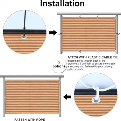 Eden's Decor Balcony Privacy Screen Brown/Khaki 2'6"x 22' Cover Mesh Windscreen Weather-Resistant UV Protection for Backyard Deck, Patio, Balcony, Pool, Porch, Fence, Railing, Gardening