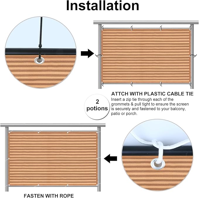 Eden's Decor Balcony Privacy Screen Brown/Khaki 4'x 44' Cover Mesh Windscreen Weather-Resistant UV Protection for Backyard Deck, Patio, Balcony, Pool, Porch, Fence, Railing, Gardening