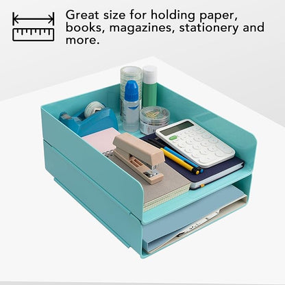 Tiawudi Desk Organizer, Office Organization and Storage, Plastic Letter Tray, Stackable File Organizer for Classroom, Home, Documents, Notes, Folders, Books and Pens, 4 Tier