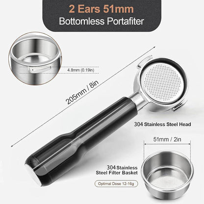 51mm Bottomless Portafilter Compatible for Delonghi ECP3420/ECP3120/EC155/BCO430/EC260, 2 Ears