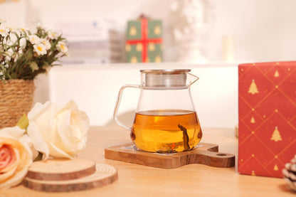 Cnglass One-Touch Glass Teapot with Stainless Steel Filter Lid,20oz(600ml) Glear Tea Kettle Stovetop Safe
