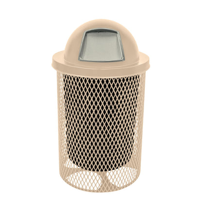 COATEDOUTDOORFURNITURE RDT-TAN Heavy Duty 32 Gallon Round Trash Receptacle, Liner Included, Tan with Dome Lid, Made in America