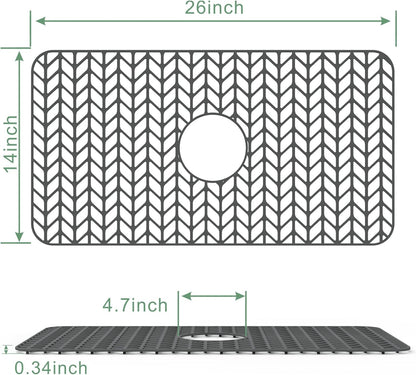 Silicone Protectors for Kitchen Sink, GUUKIN 26''x 14'' Sink Mat Grid for Bottom of Farmhouse Stainless Steel Porcelain with Center Drain (Grey)