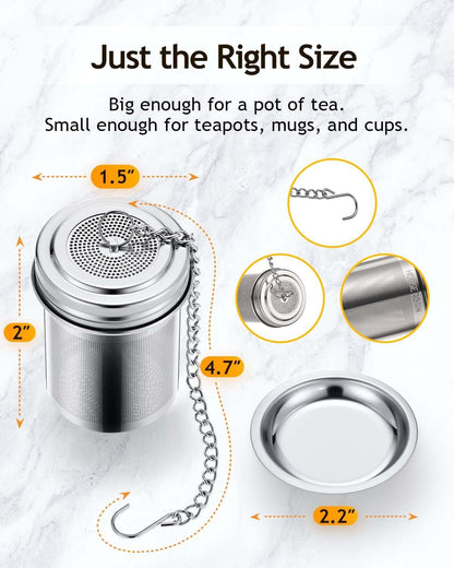 House Again 2 Pack Tea Infuser, Extra Fine Mesh Tea Infusers for Loose Tea, 18/8 Stainless Steel Tea Strainer with Extended Chain Hook