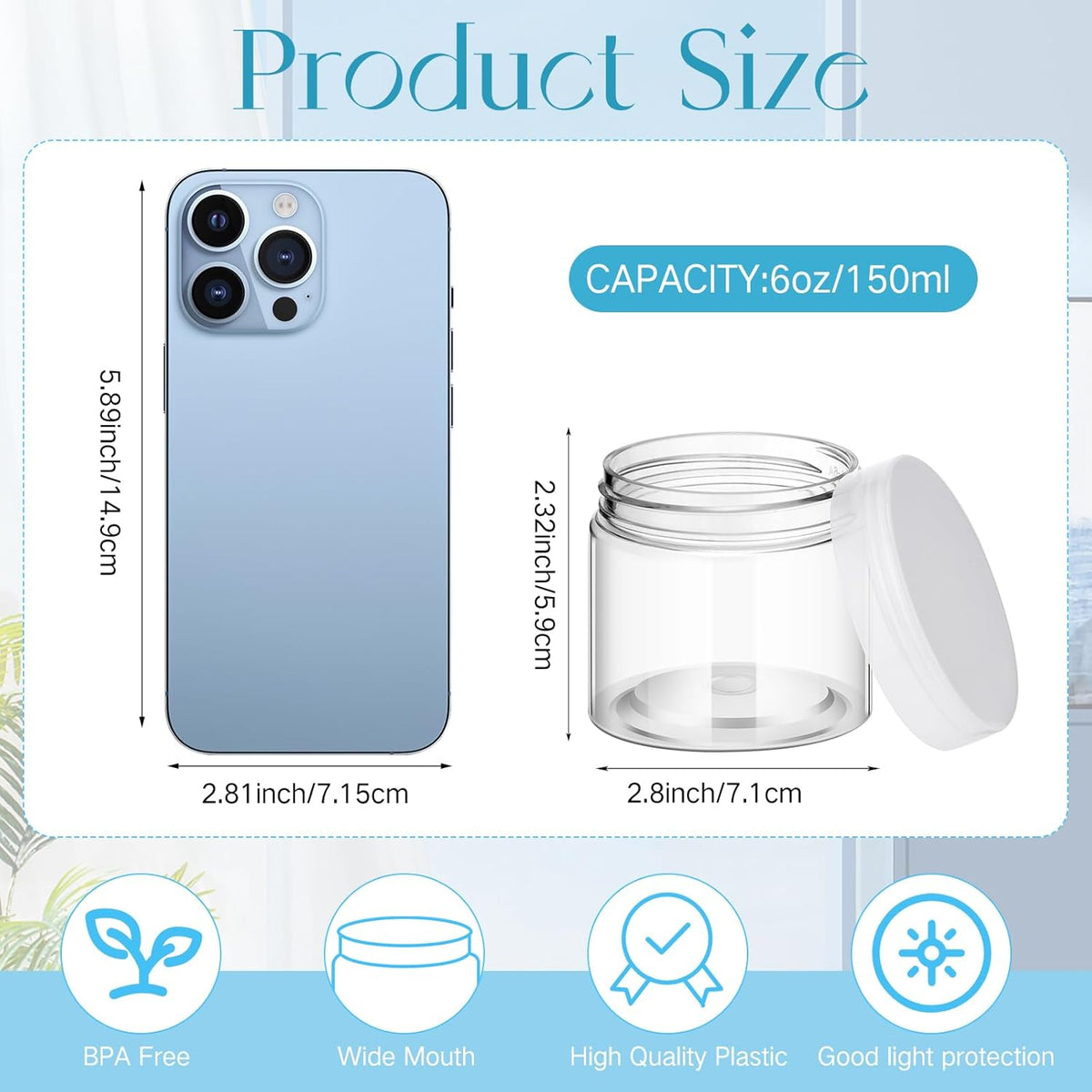 Patelai 4 Pieces Round Wide-mouth Leak Proof Plastic Container Jars with Lids for Travel Storage Makeup Beauty Products Face Creams Oils Salves Ointments DIY Making(6 Ounce,Clear)