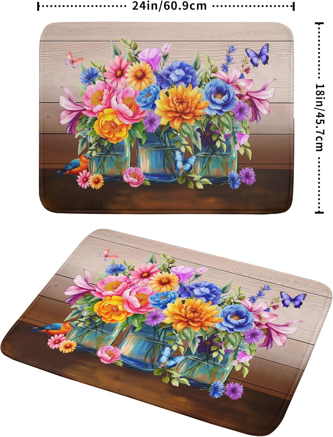 Spring Flowers Dish Drying Mat for Kitchen Counter 18x24in Vintage Plants Colorful Floral Kitchen Drying Mat Soft Absorbent Microfiber Farmhouse