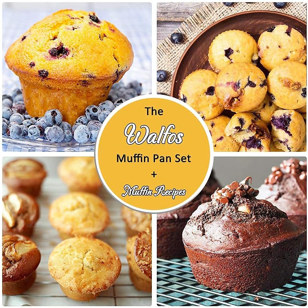 Walfos Silicone Muffin Pan - Cupcake Pans Set of 3, Including 24 Cups Mini Muffin Pans, 12 Cups Regular & 6 Cups Jumbo Muffin Pan, Pop Out Easily