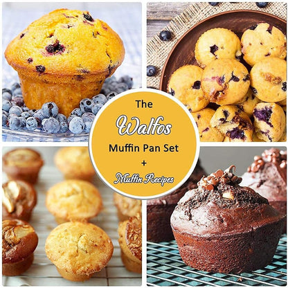 Walfos Silicone Muffin Pan - Cupcake Pans Set of 3, Including 24 Cups Mini Muffin Pans, 12 Cups Regular & 6 Cups Jumbo Muffin Pan, Pop Out Easily