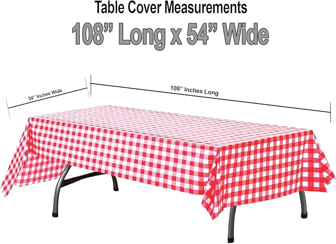 AnapoliZ Plastic Checkered Tablecloth | 6 Pcs Pack - 54” Wide x 108” Long | Red and White Picnic Disposable Table Cover | Rectangular Gingham Tablecover for Birthdays, Carnivals, Parties