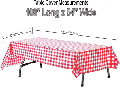 AnapoliZ Plastic Checkered Tablecloth | 6 Pcs Pack - 54” Wide x 108” Long | Red and White Picnic Disposable Table Cover | Rectangular Gingham Tablecover for Birthdays, Carnivals, Parties