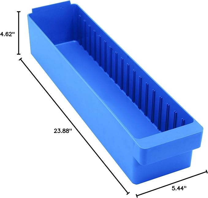 QUANTUM STORAGE SYSTEMS QED603BL Super Tuff Euro Heavy Duty Parts Organizer Blue Bins 24" L x 6" W x 5" H 12 Pack