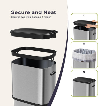 16 Gallon Kitchen Trash Can with Lid, 60L Touchless Motion Sensor Trash Can, Waterproof Brushed Stainless Steel Trash Bin, Automatic Garbage Can for Bedroom, Bathroom, Office, Living Room