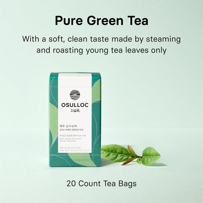 Osulloc Pure Green Tea (Mild, Clean tasting Aroma), USDA Organic, Premium Blended Tea from Jeju, Tea Bag Series 20 count