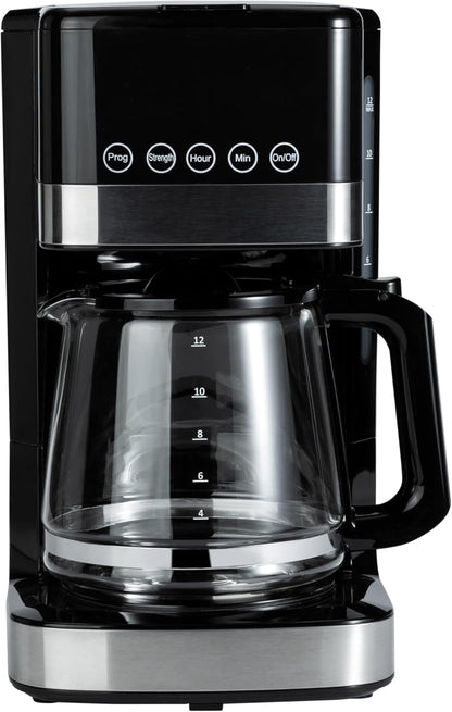 Programmable 12 Cup Drip Coffee Maker, Coffee Machine with Glass Coffee Pot (1.9 Qt), Auto Shut-off, Touch Screen, Auto Pause