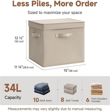 StorageWorks Storage Boxes with Lid, Collapsible Storage Bins with Handles, Stackable Closet Organizers for Shelves, and Bedroom, 15" x11¼x12½, Light Brown, 2-Pack