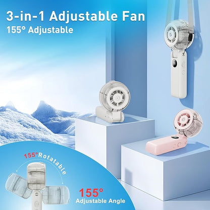 Portable Fan Handheld, Powerful Cooling Misting Fan Rechargeable, LED Display, 100 Speed Stepless Control, 155° Foldable, 4 IN 1 Personal Mist Fan for Outdoor, Travel, Makeup, Gifts for Men Women