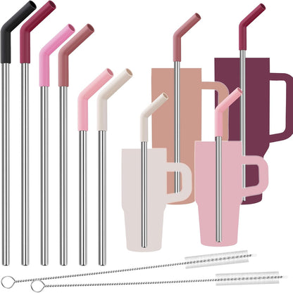 Tomorotec 6-Pack Metal Straws with Silicone Tip Fit for Stanley 14-40oz Cup