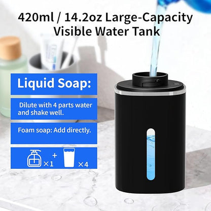 Automatic Foaming Soap Dispenser, Touchless Rechargeable Hand Soap Dispenser, 4 Adjustable Levels, 1200mAh Battery, Large Display, for Kitchen & Bathroom (Black, Foaming)