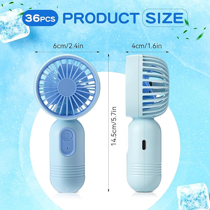 Rossesay 36 Pack Mini Portable Fan Bulk for Travel 3 Speeds, Rechargeable USB Battery Operated, Small Handheld Personal Eyelash Fans for Women Men Indoor Outdoor (Pink Blue Purple)